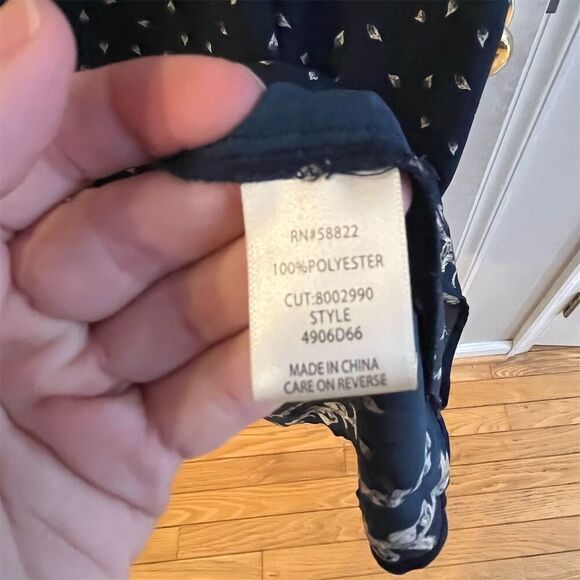 Max Studio Women's Midi Dress S Blue White Pattern V-Neck Long Sleeve - Picture 8 of 10